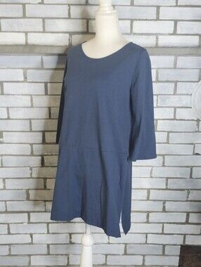 • Just Jill Women’s 3/4 Sleeve Side Slit Cotton Blend Tunic XS Blue Lagenlook